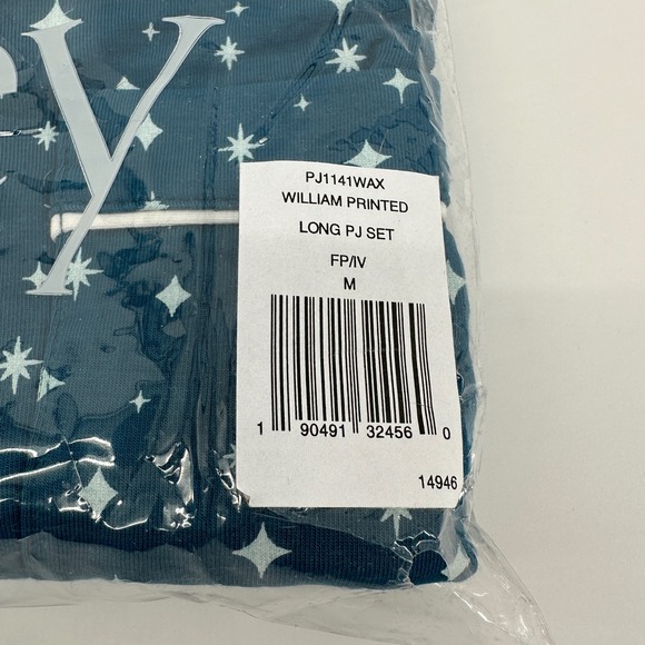 Eberjey Gisele Printed Modal Long PJ Set Festive Lights Sapphire/Ivory Size M - Picture 4 of 6